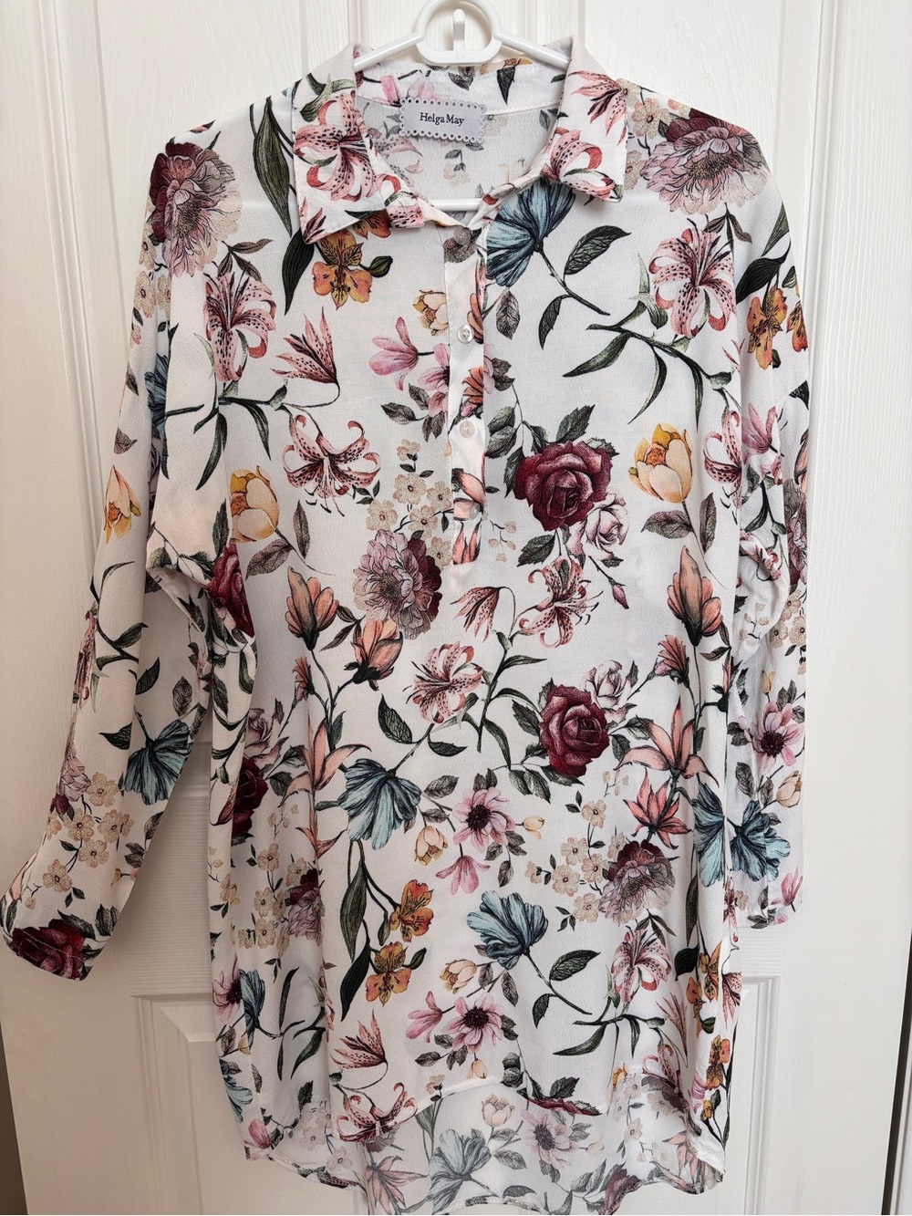 Helga May White Floral Button-Front Tunic Top